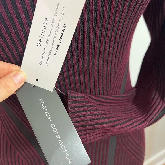 French Connection burgundy Long Sleeve Bodycon Dress